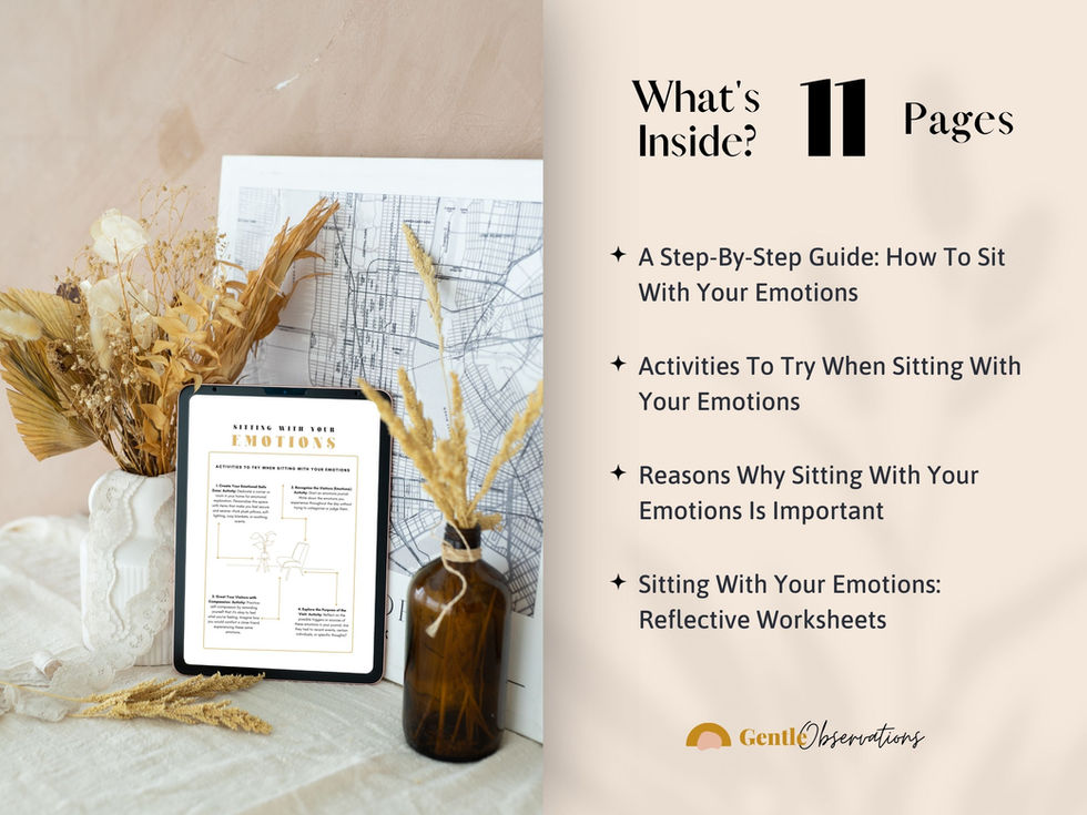 Tablet with 'Sitting With Your Emotions' worksheet and content summary