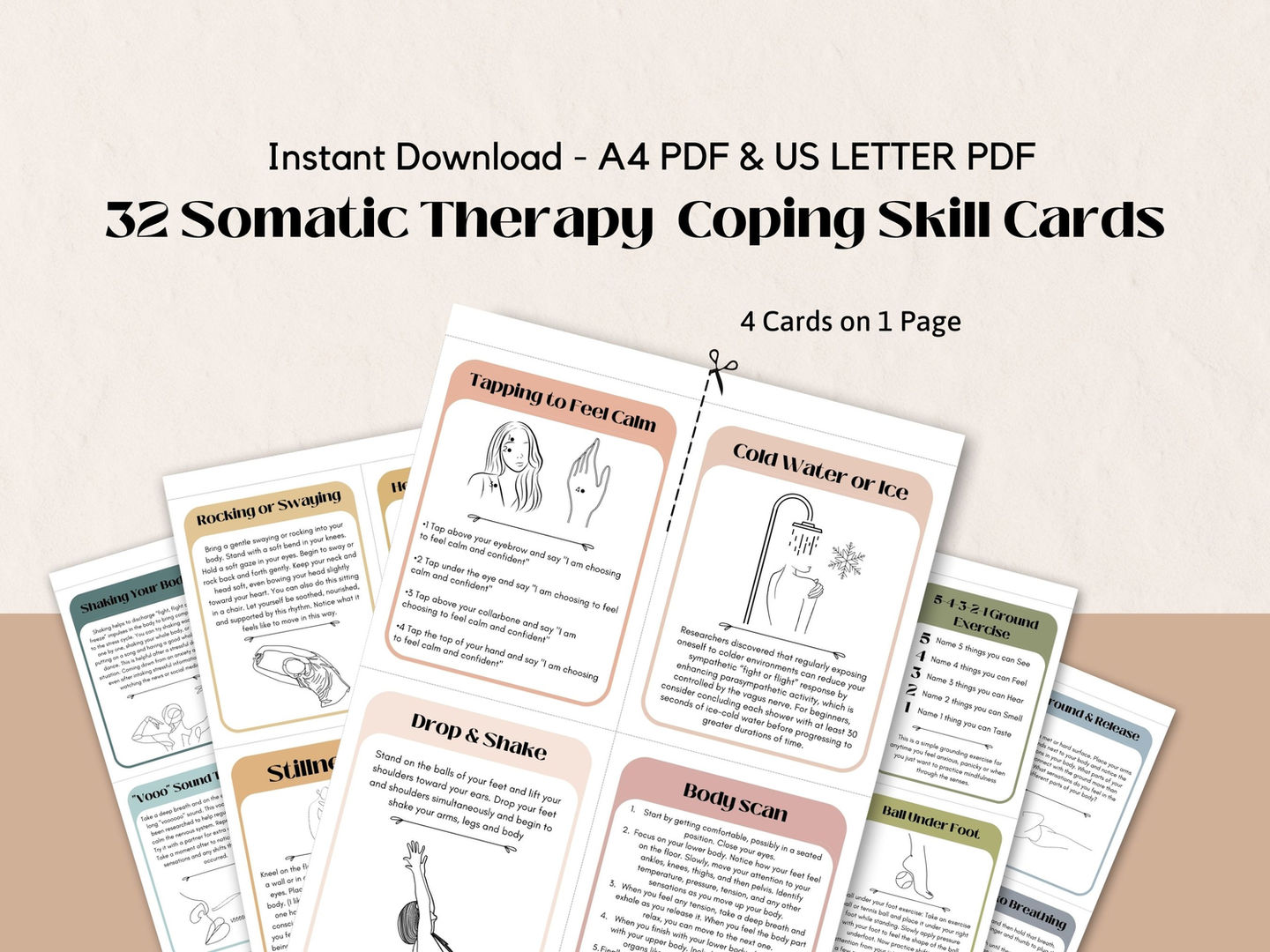 Somatic therapy coping skill cards for teens & adults