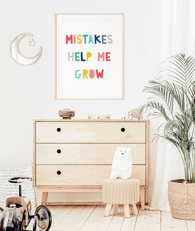 Colorful framed print with text: MISTAKES HELP ME GROW