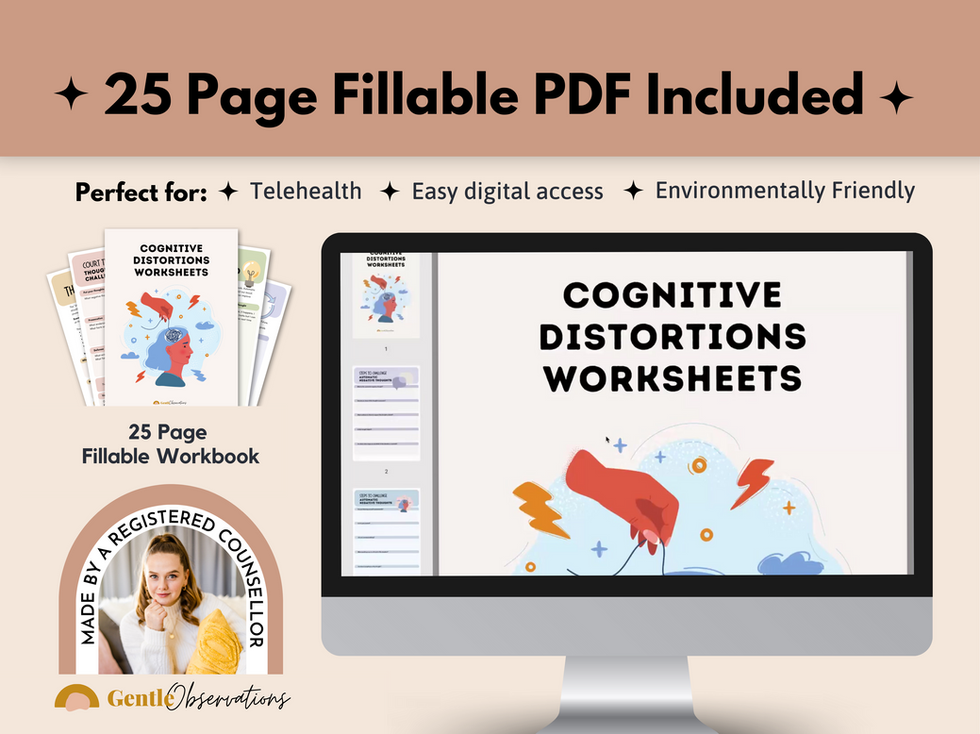 25-page Cognitive Distortions Worksheets PDF on screen