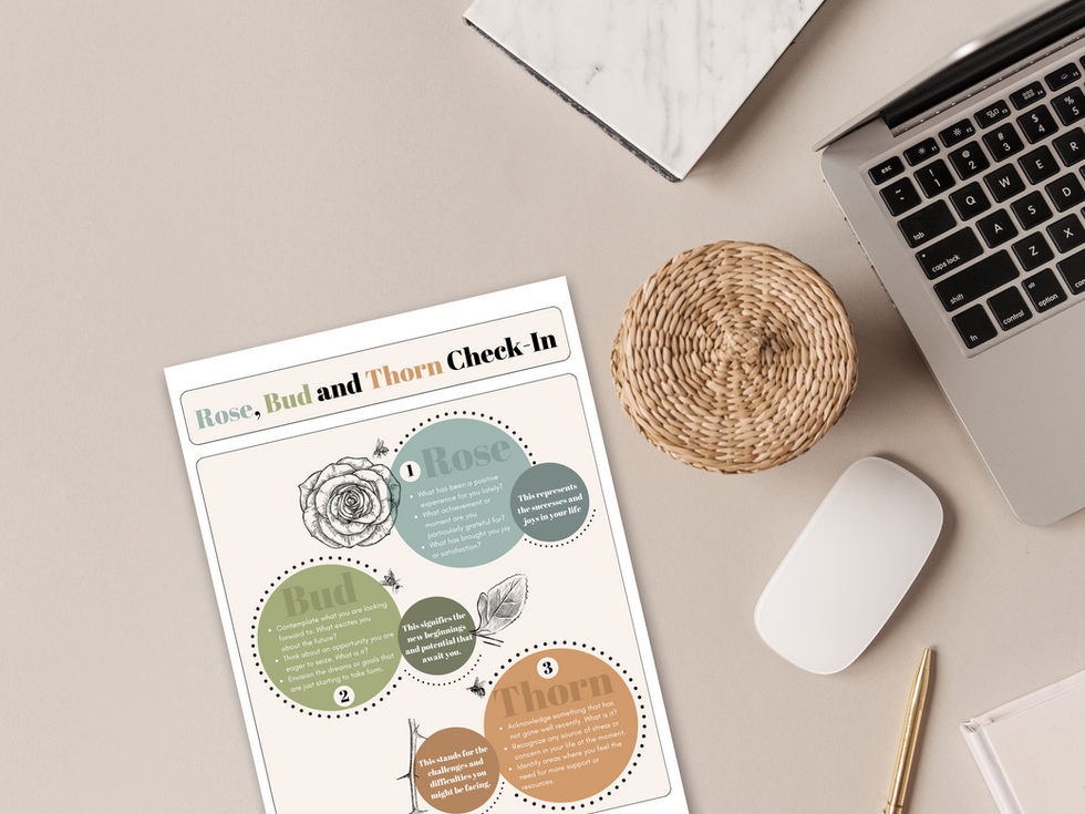 Rose, Bud and Thorn Check-In self-assessment worksheet