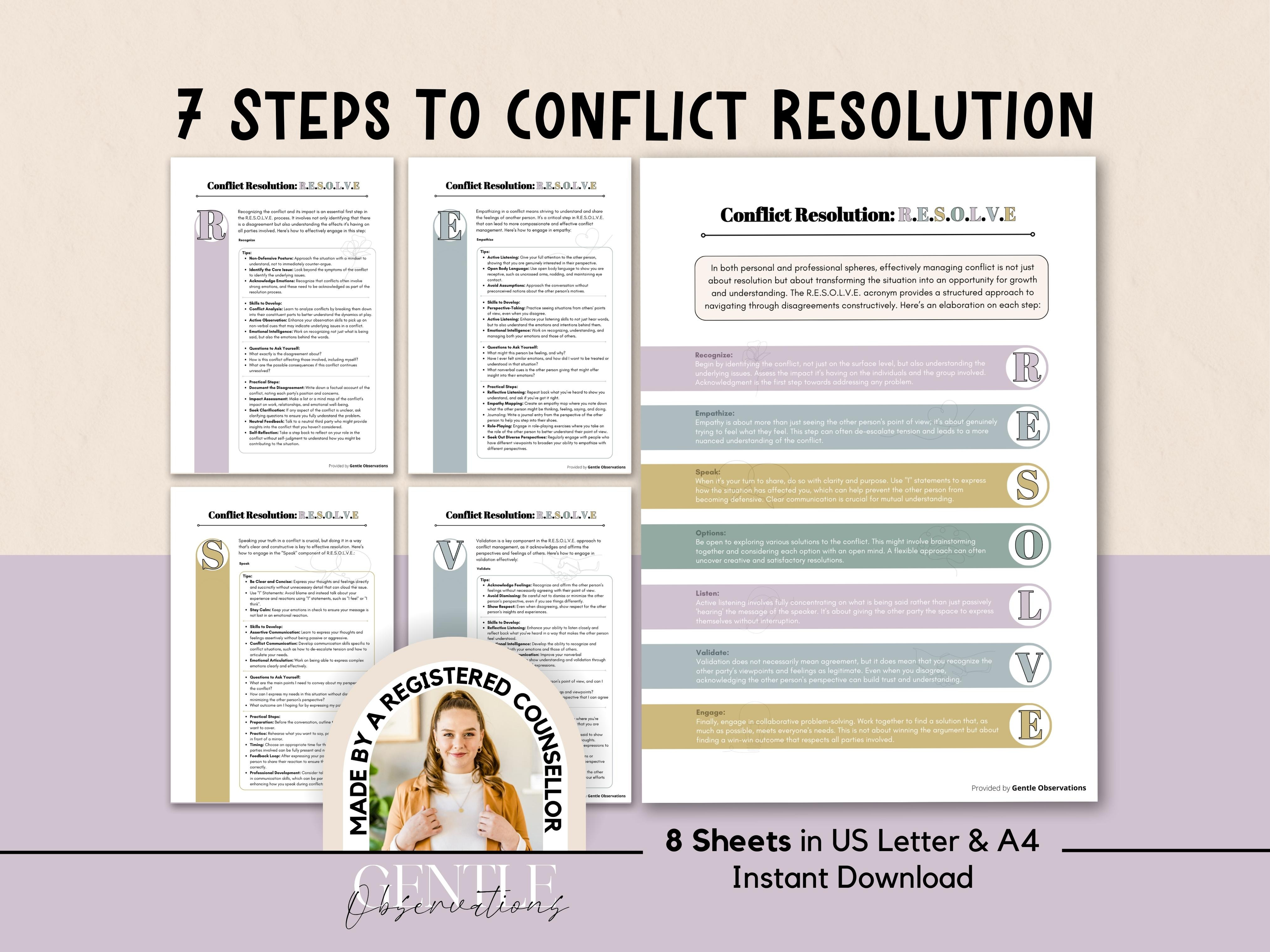 Conflict Resolution - R.E.S.O.L.V.E - Acronym Psychoeducational Handout