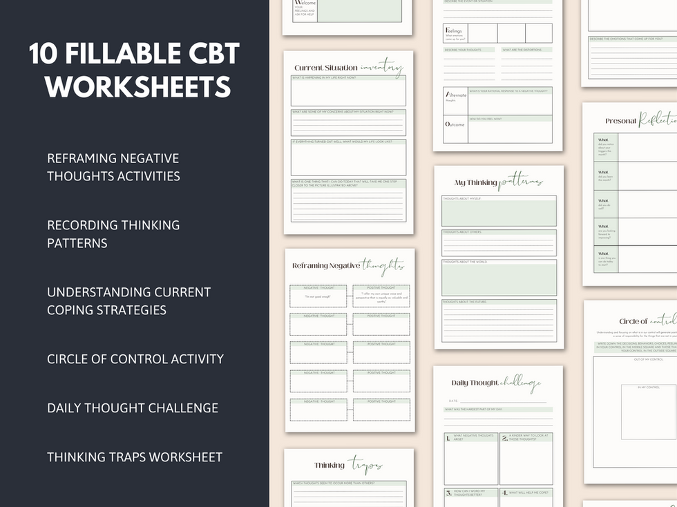 10 fillable CBT worksheets bundle example