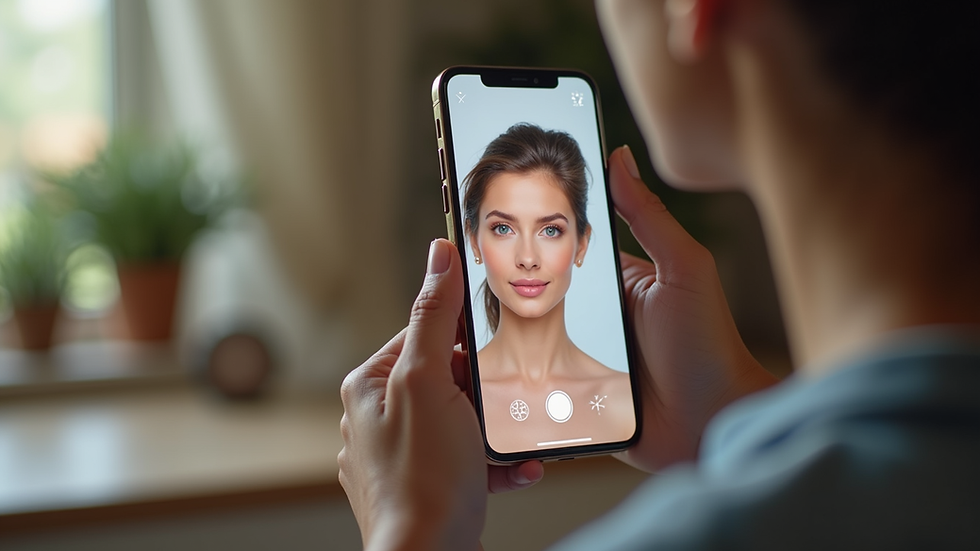 Close-up view of a digital device displaying a virtual makeup try-on app