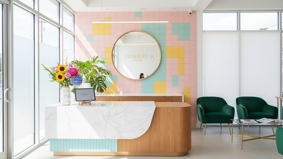 Eye-level view of a modern beauty salon reception desk