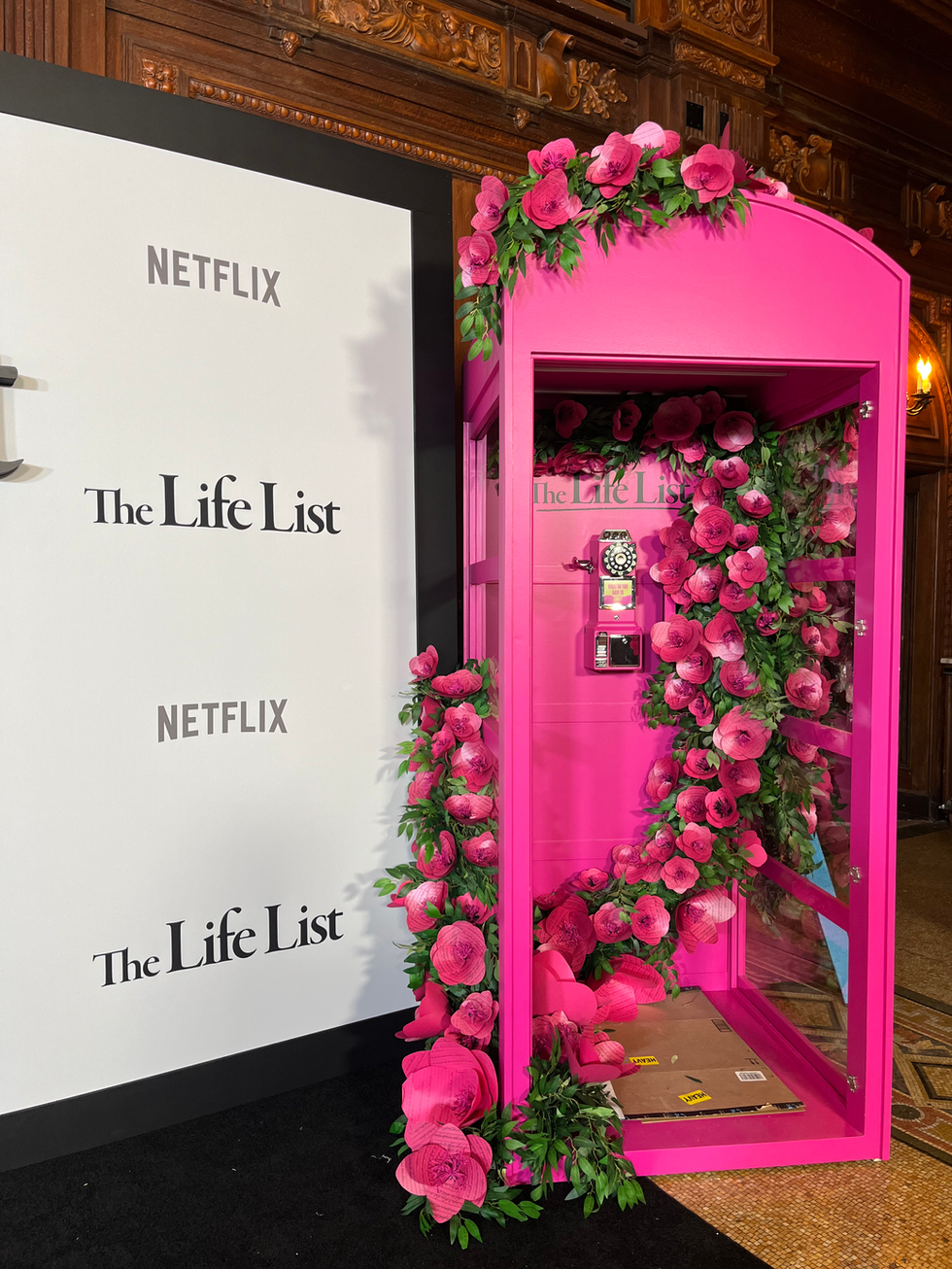 Paper floral backdrop at Netflix The Life List premiere by Paper and Flowers USA – luxury event installation.