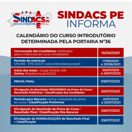 Mais uma conquista do SINDACS PE! Acompanhe o Cronograma do Curso Introdutório