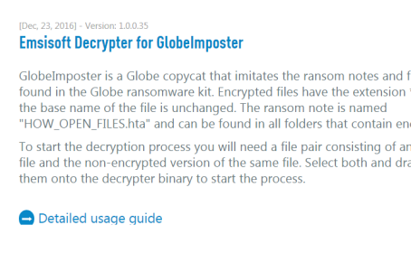 Emsisoft Decrypter For GlobeImposter Download [Mac/Win] Latest