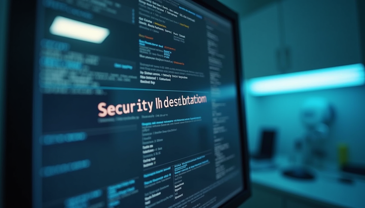 Close-up view of dental office computer screen showing security alert