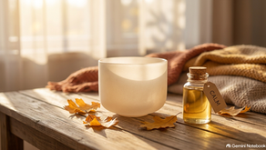 Bol et lyre de cristal, massage apaisant pour l'équinoxe d'automne.