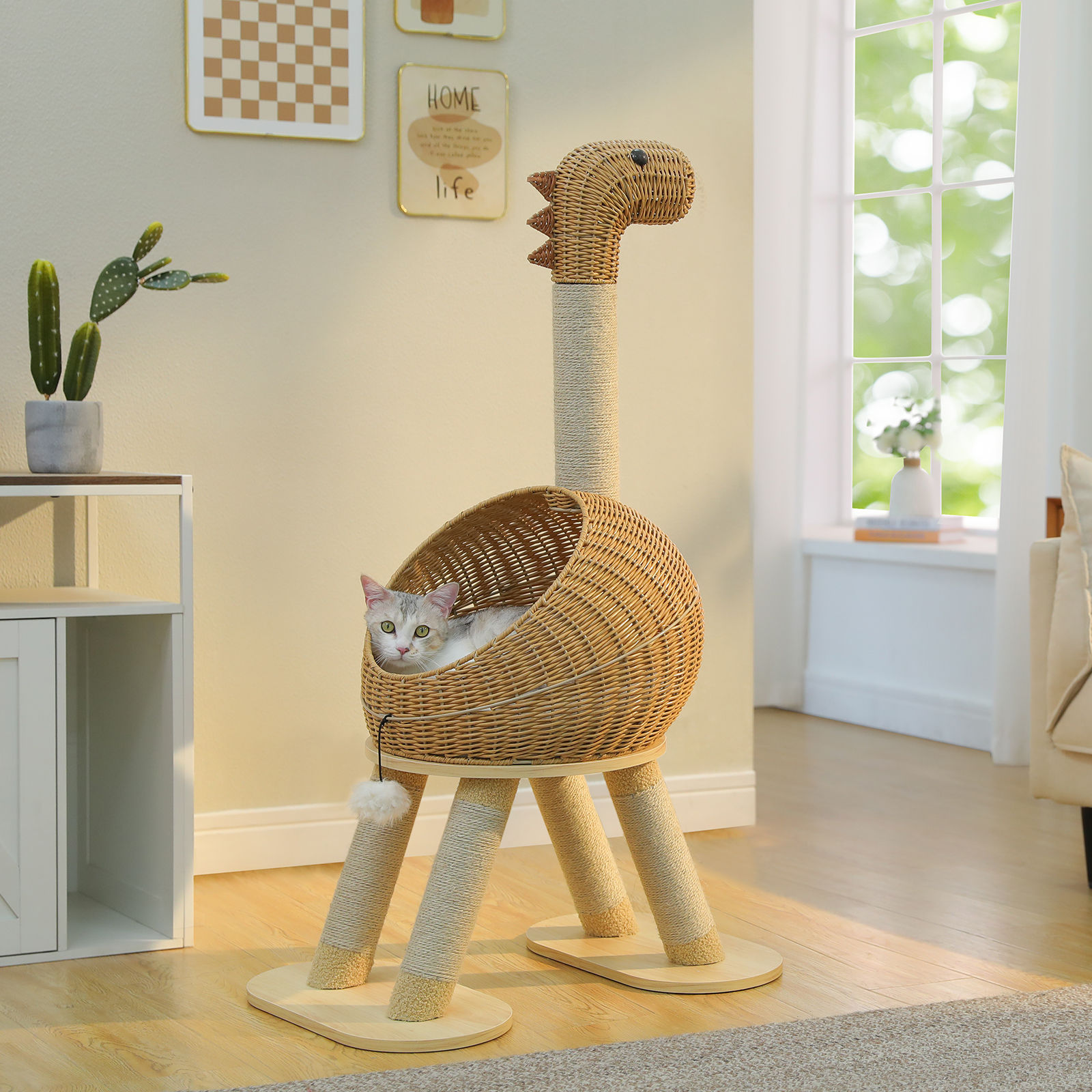 Pawvera DinoHaven™ Rattan Cat Tree & Scratching Condo