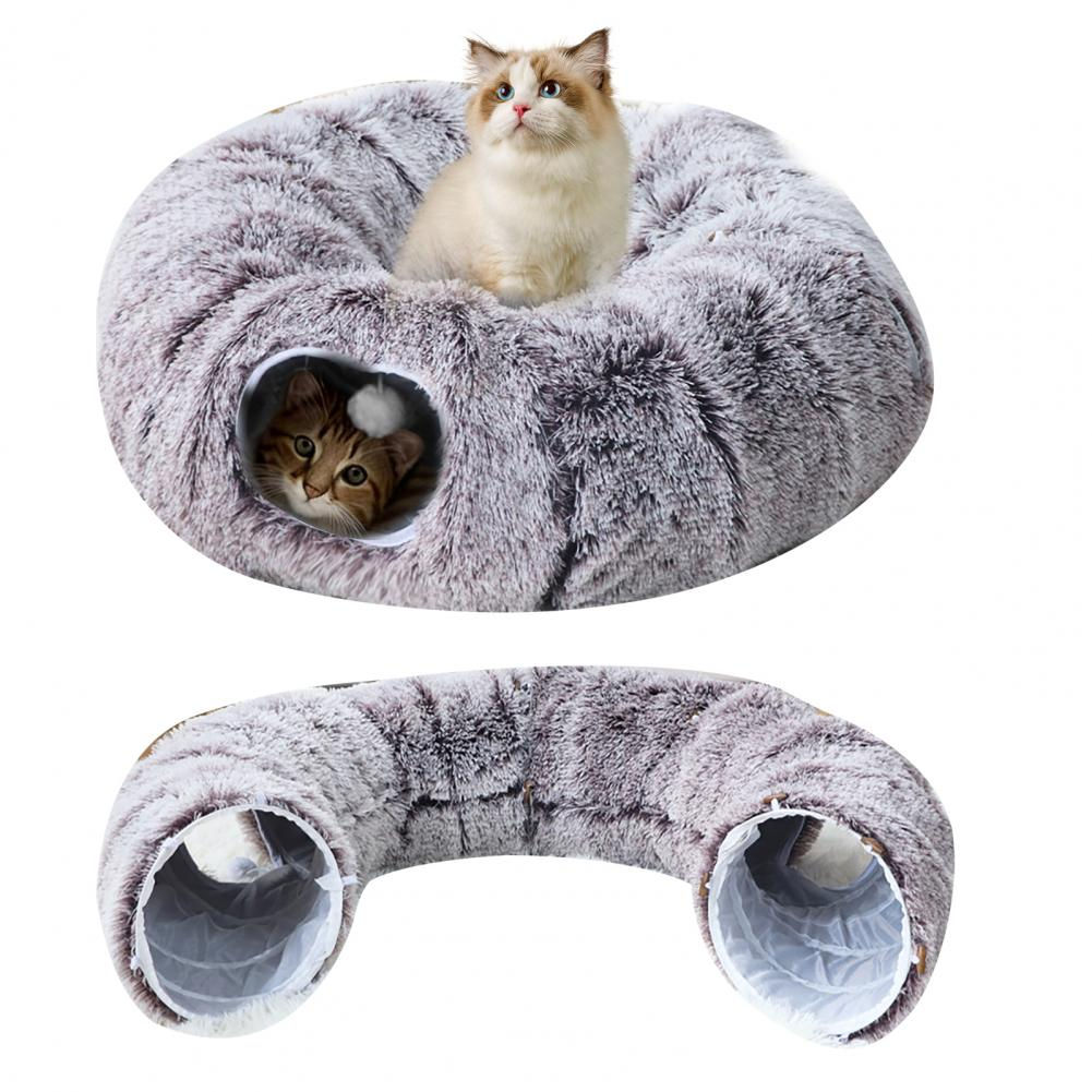 Pawvera CozyLoop™ 2-in-1 Plush Cat Tunnel Bed