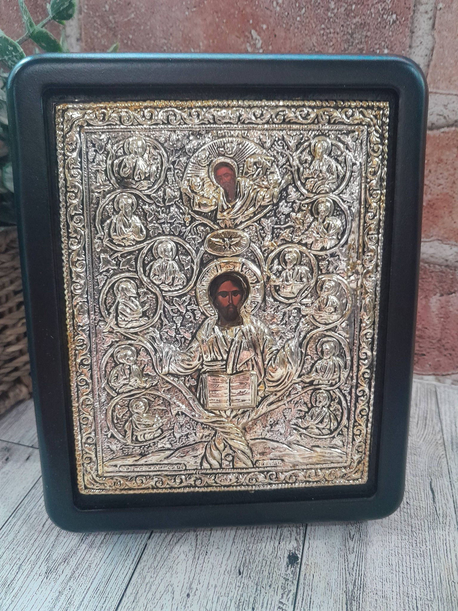 Silverplated Icon of Our Lord and 12 Disciples