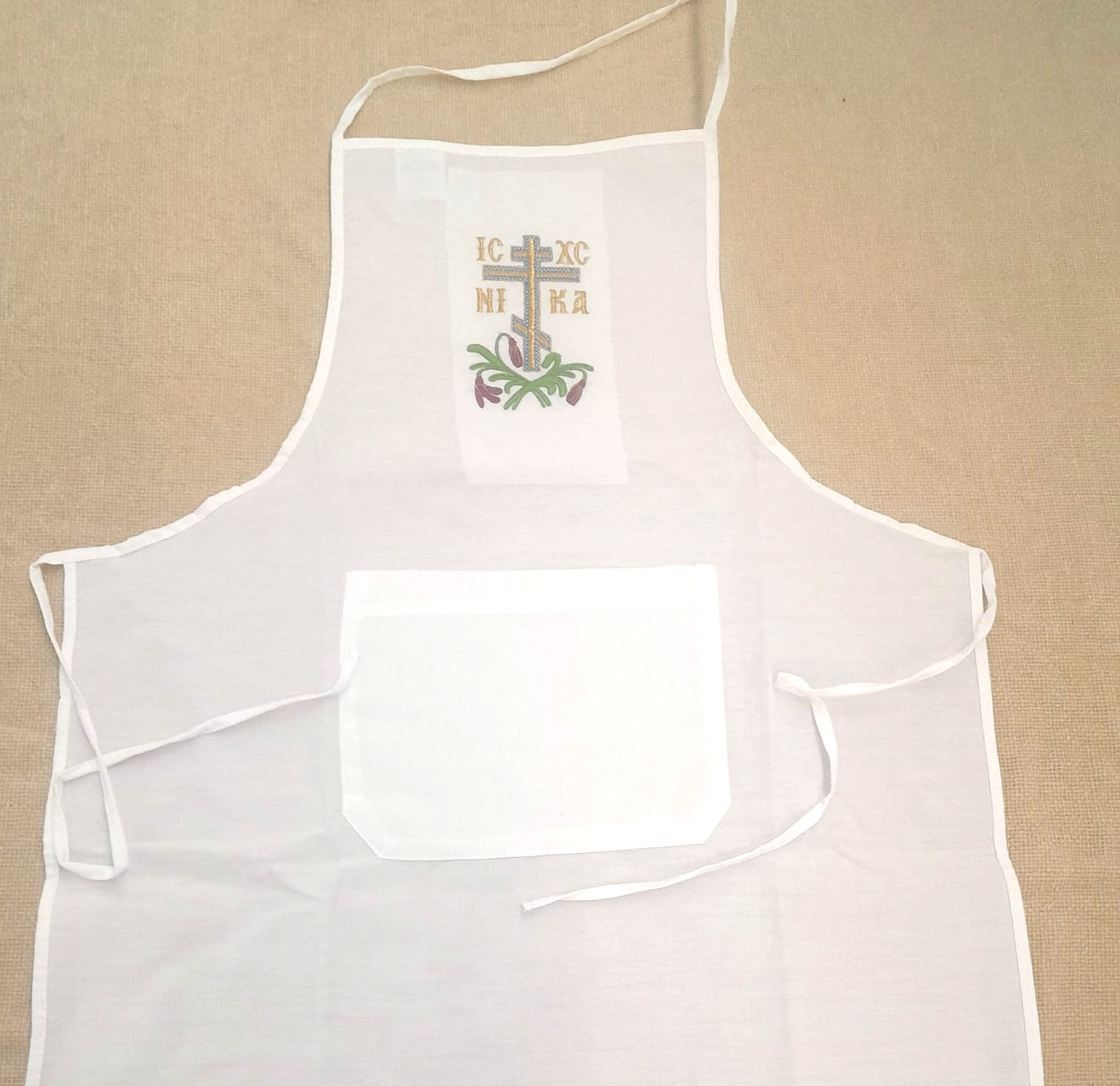 Apron Embroidered Three Bar Cross/ IC XC NIKA Logo White