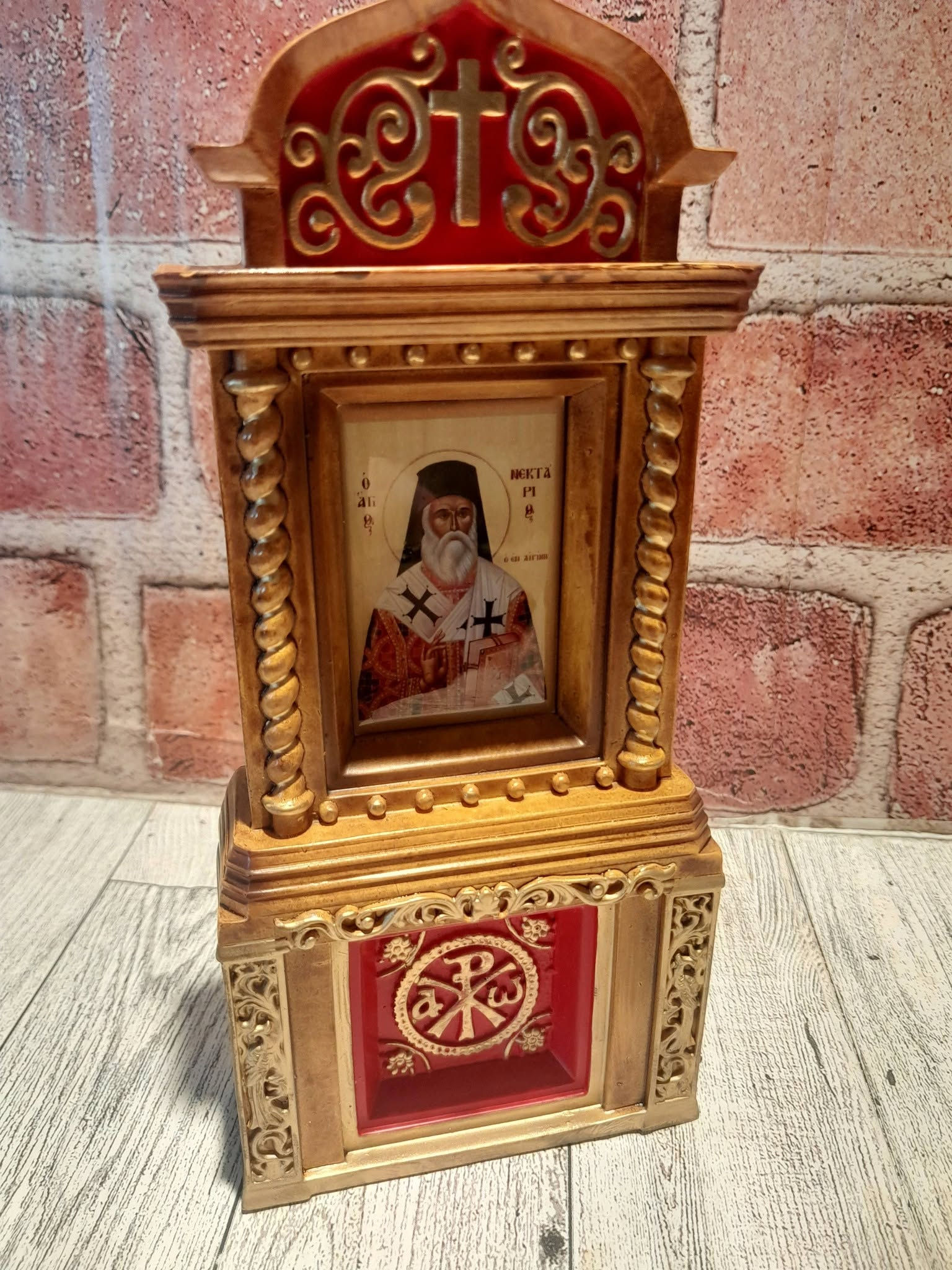 Wall-/Table Iconostasis with image of St. Nectarios -Red