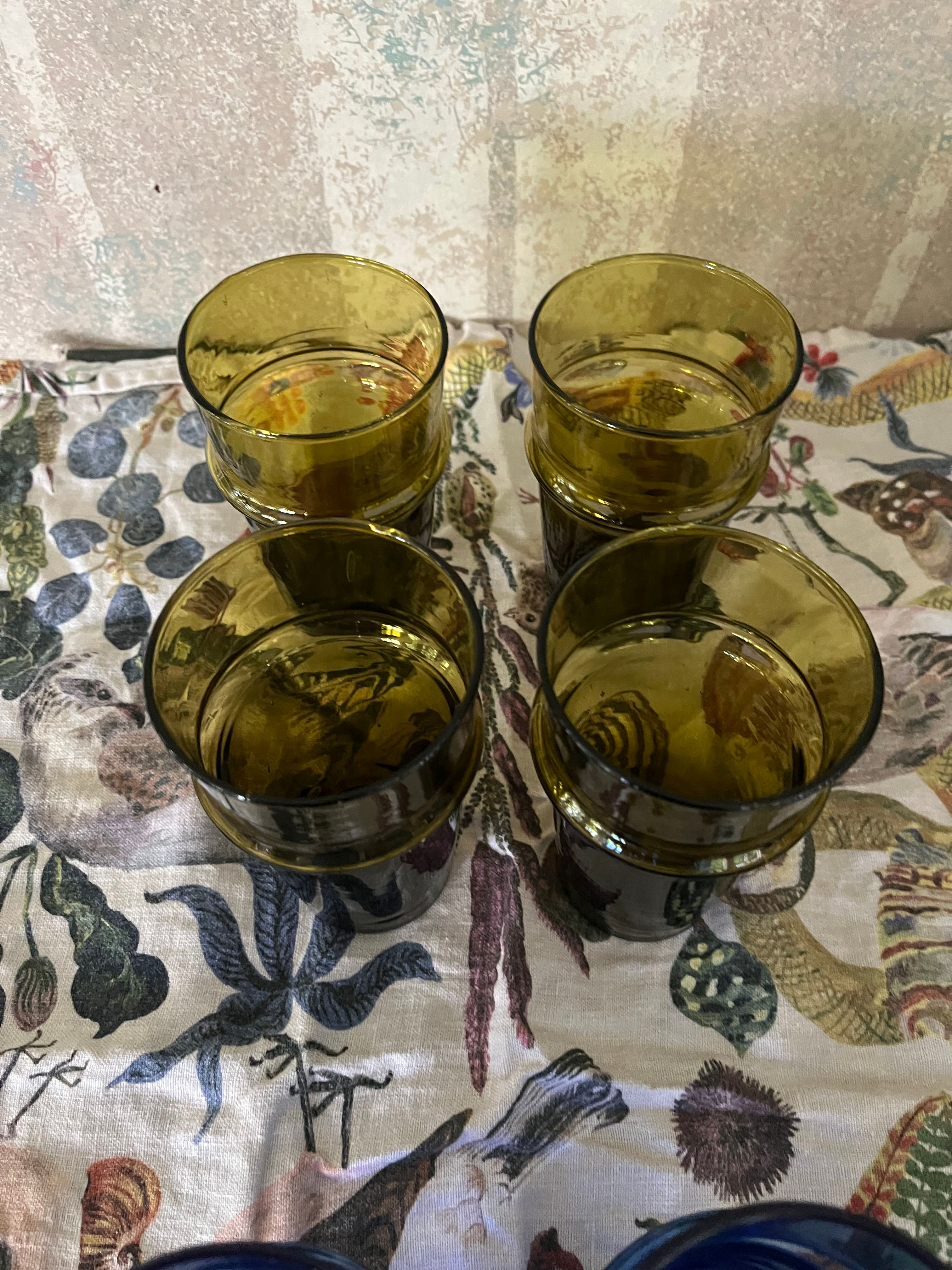 Mexican glass set of 4 glasses-amber