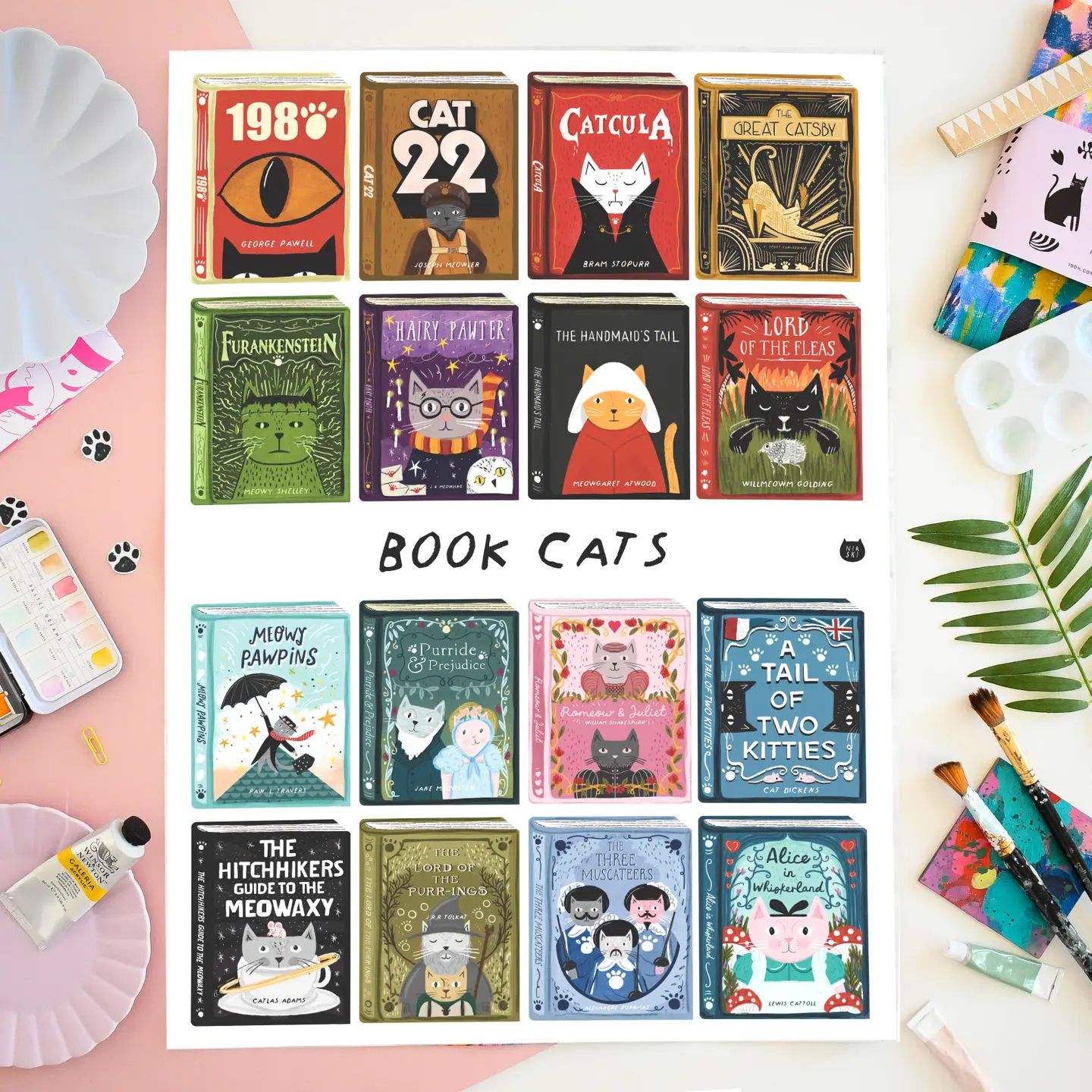 Book Cats Tea Towel 