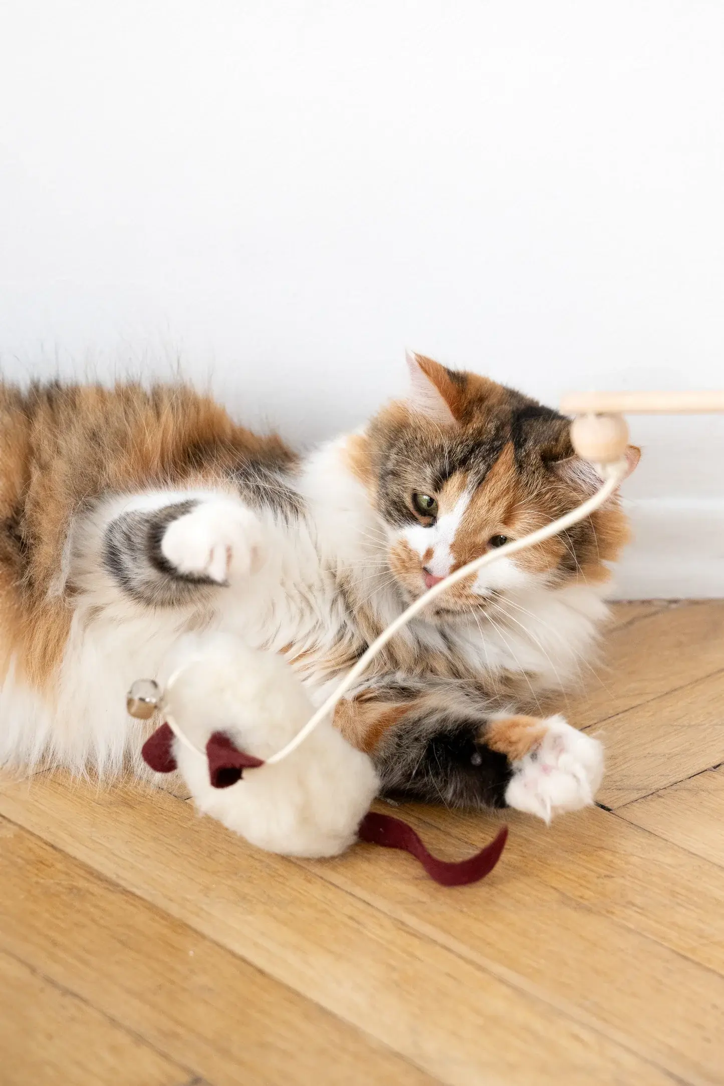 NATURAL SHEEPSKIN CAT TOY - On Stick 