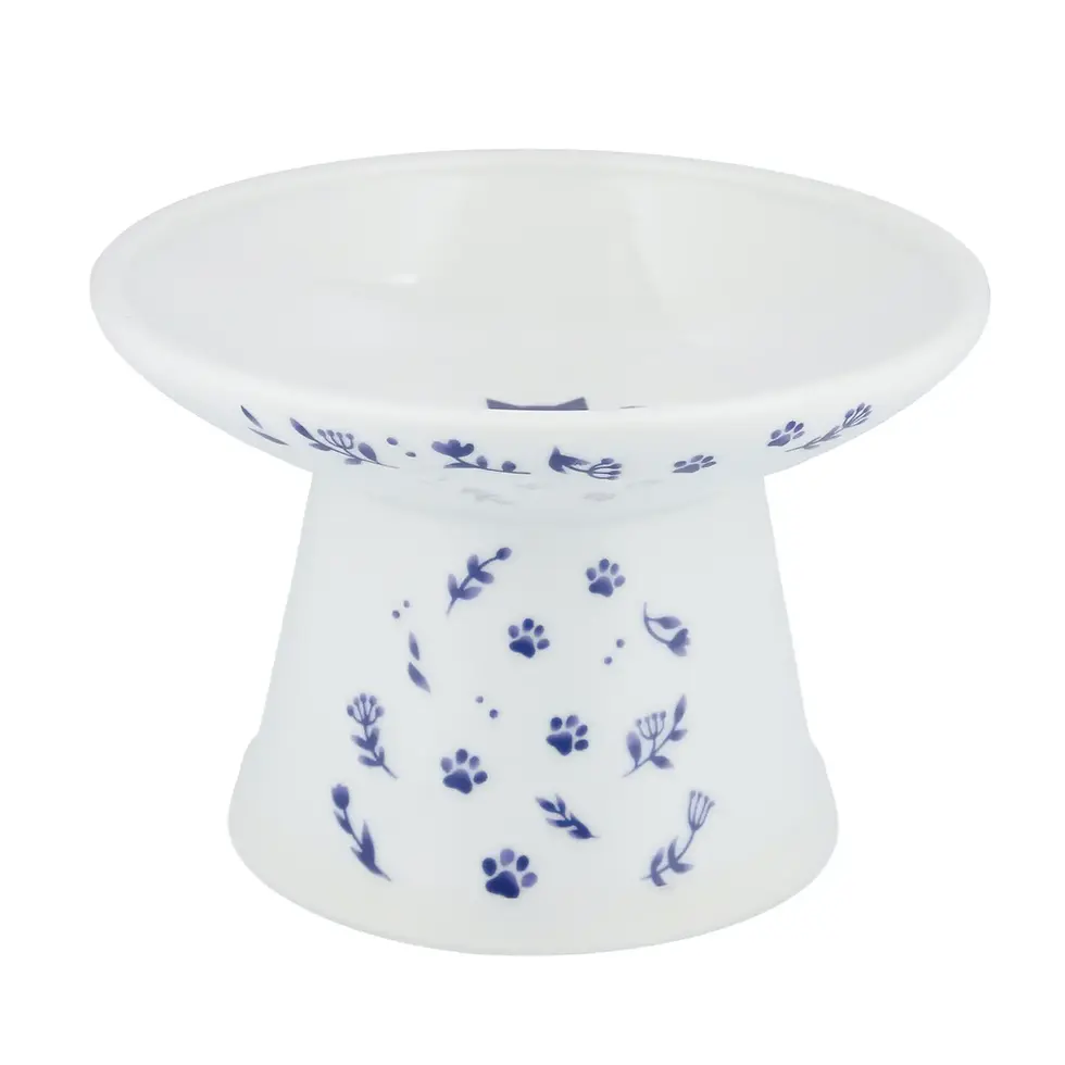 Thumbnail: Extra Wide Raised Cat Food Bowl (Nordic Blue) By Necoichi