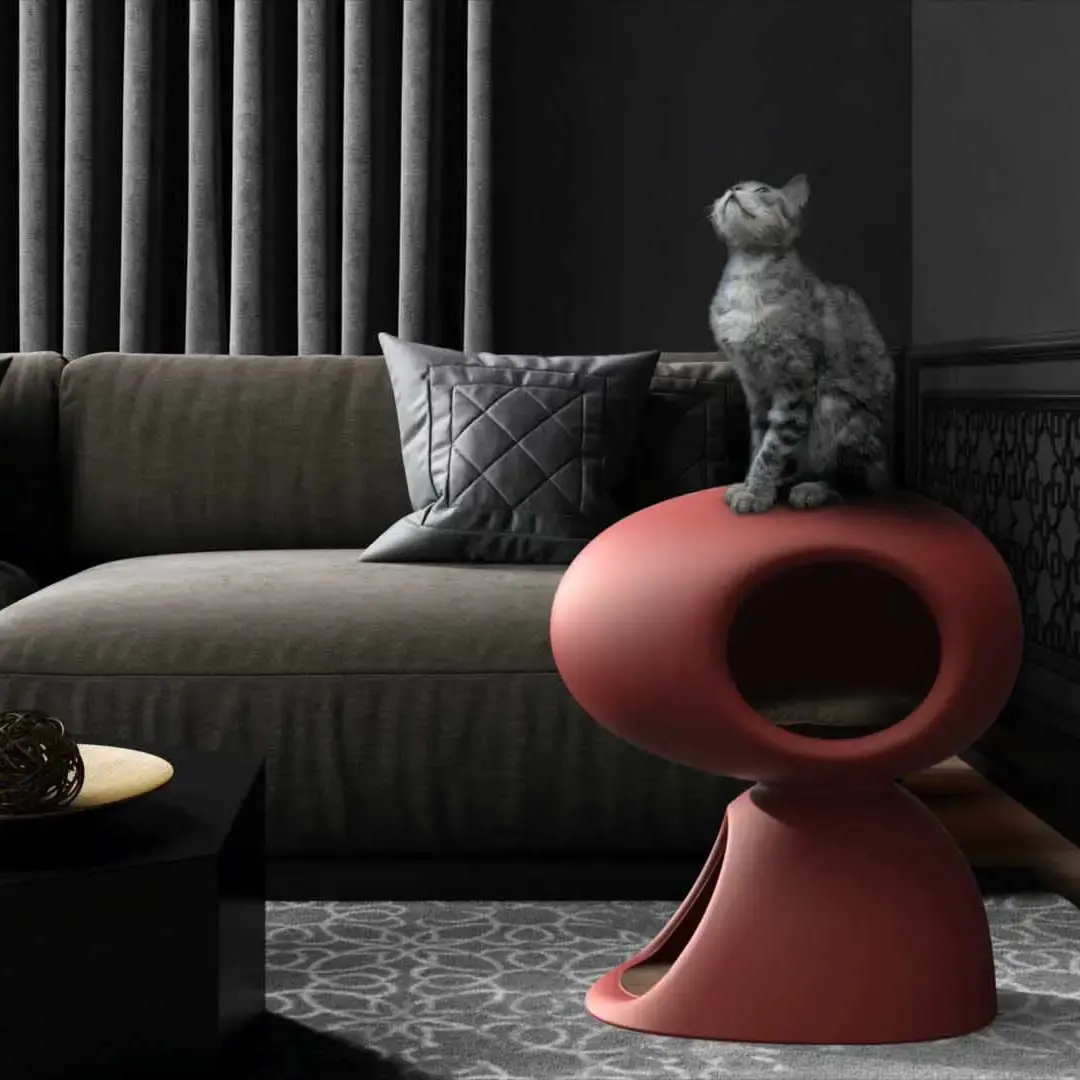 Designer Cat Bed with Scratching Post and Plush Toy