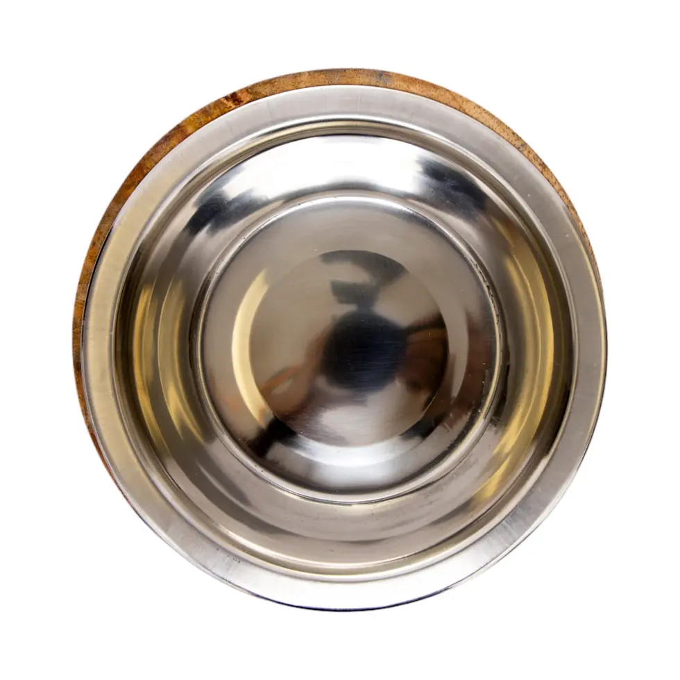 Thumbnail: Stainless Steel Dog Bowl with Cylindrical Mango Wood Holder