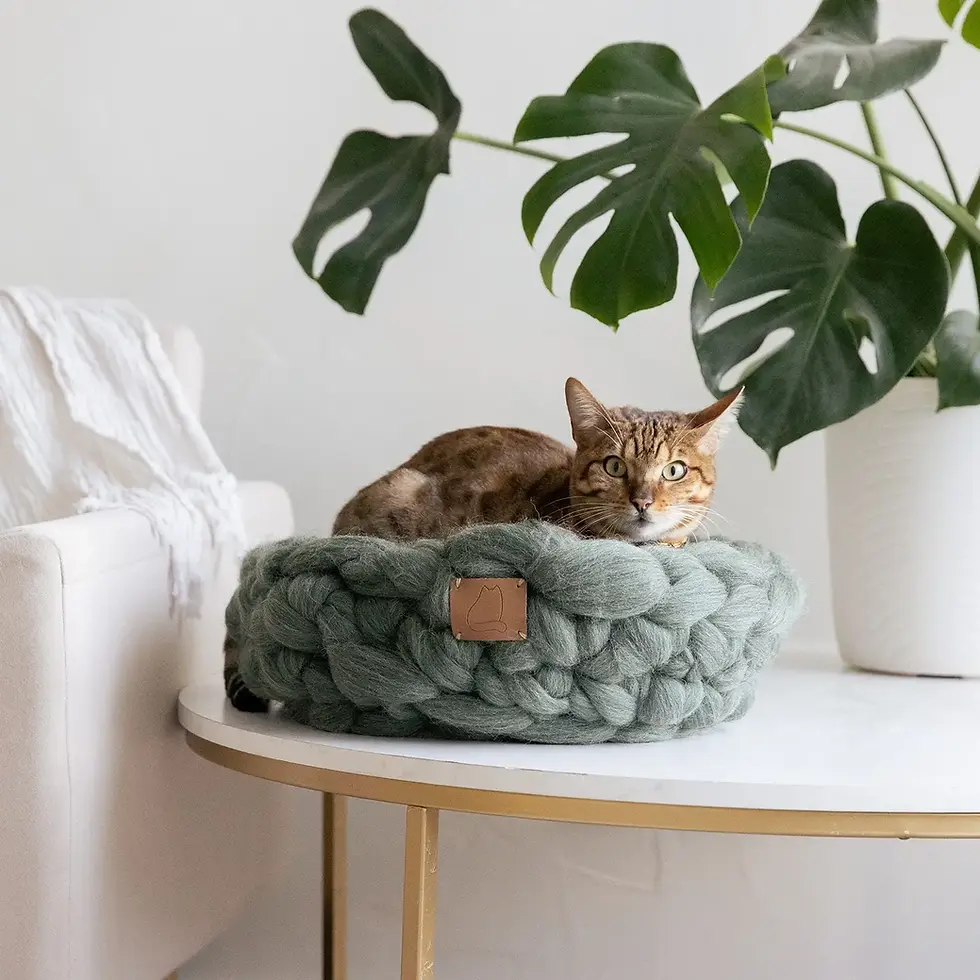 Thumbnail: Large Chunky Knit Wool Cat Bed