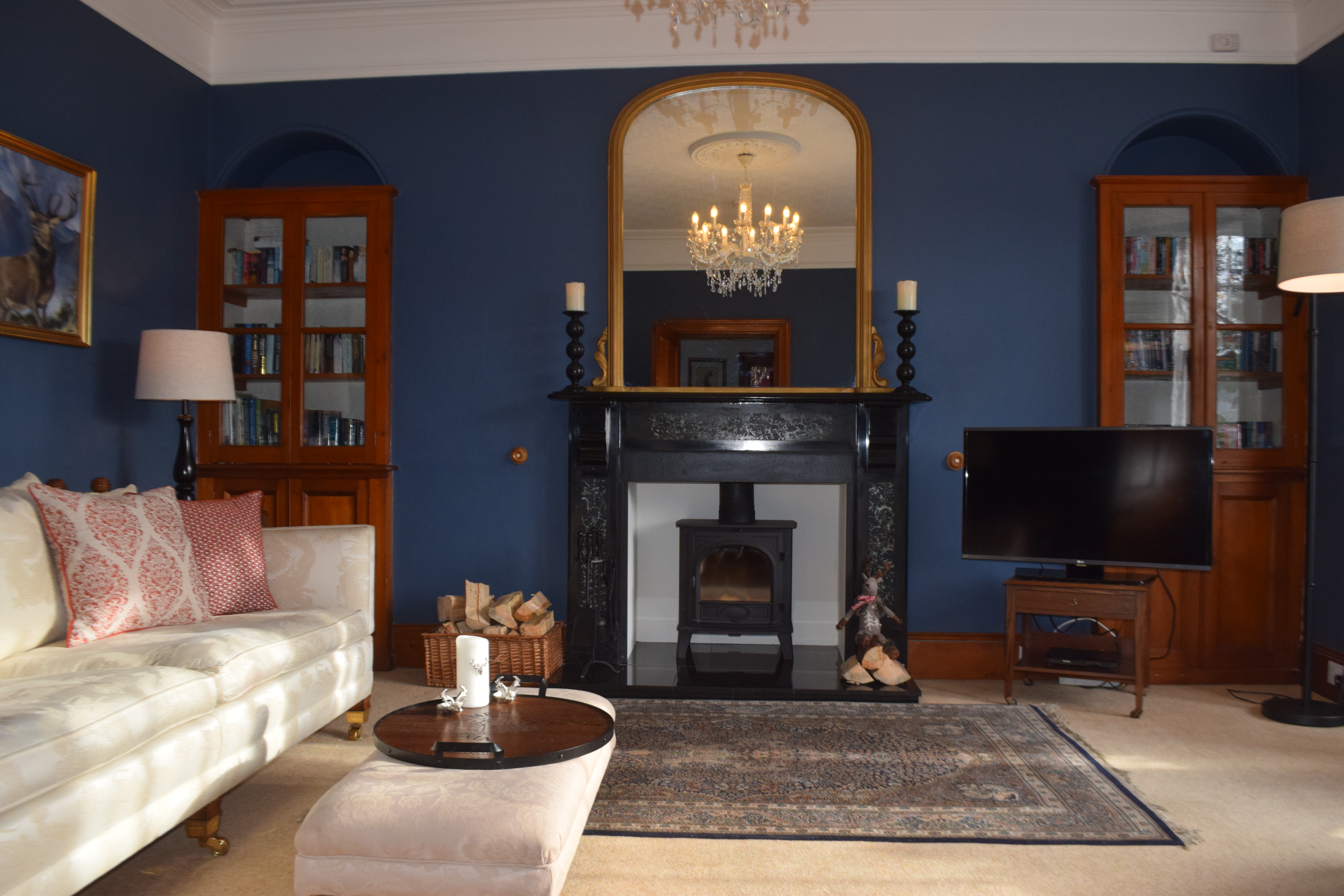 Blue Lounge with Wood Burner