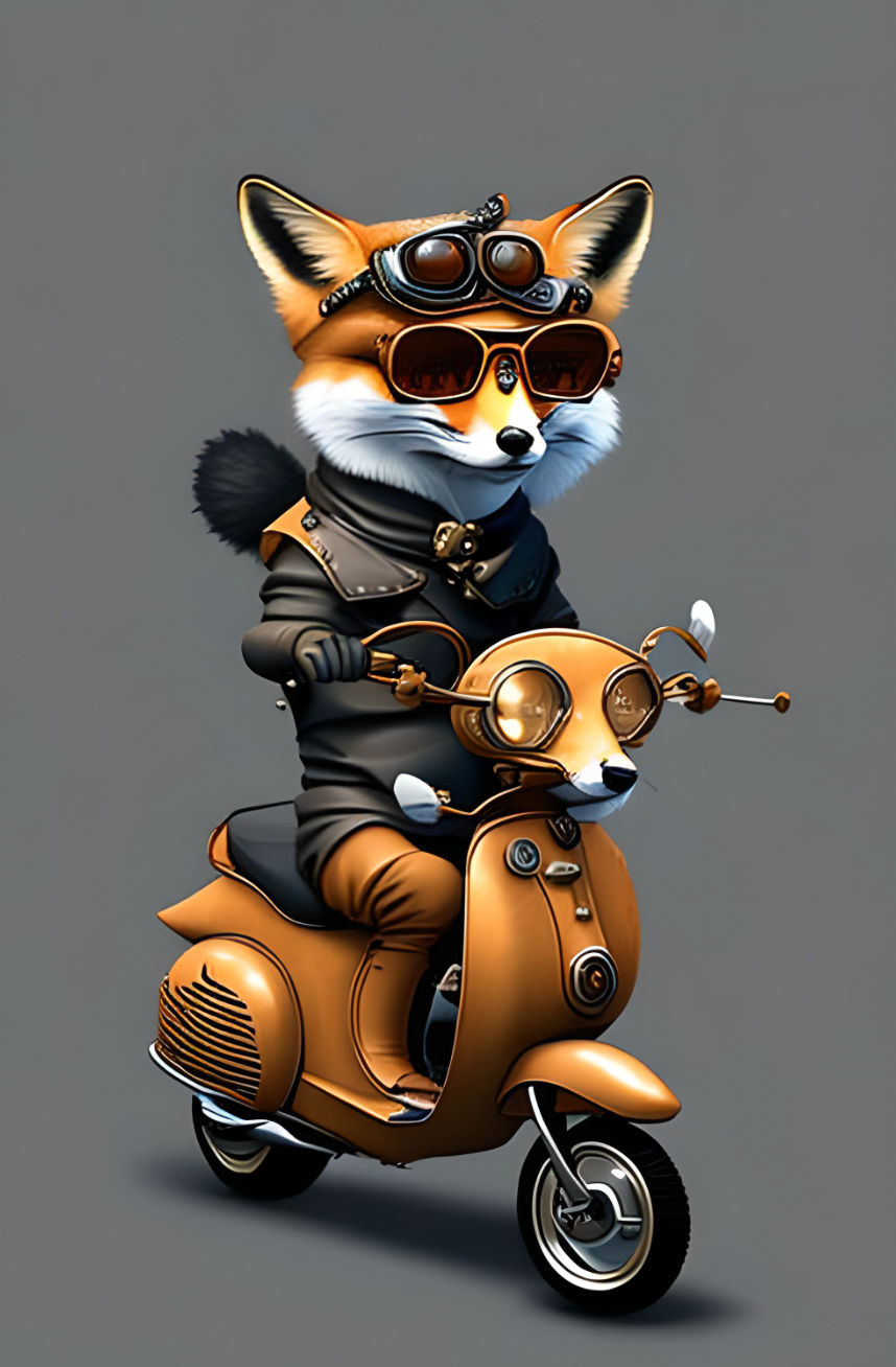 AI-generated fox on a fox scooter