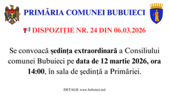 ANUNȚ Privind convocarea ședinței extraordinare a Consiliului comunei Bubuieci - 12 martie 2026, ora 14:00