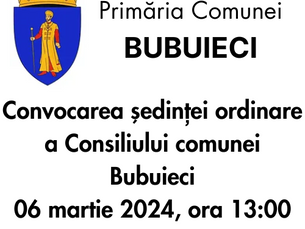 Convocarea şedinţei ordinare a Consiliului comunei Bubuieci