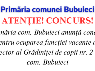 Concurs pentru ocuparea funcției vacante de director al Grădiniței de copii nr. 2 din com. Bubuieci