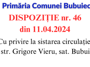 Sistarea circulației pe str. Grigore Vieru, sat. Bubuieci