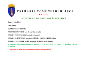 📢 ANUNȚ – ACȚIUNE DE SALUBRIZARE ÎN SATUL BUBUIECI