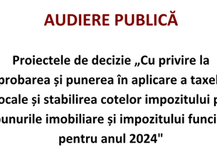 Consultare publică: Taxe Locale și Impozitul pe bunurile imobiliare și funciar Anul 2024