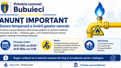 ANUNȚ IMPORTANT: privind sistarea temporară a livrării gazelor naturale în localitatea Bubuieci