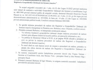 Inițierea procedurii de radiere a gospodăriilor țărănești inactive