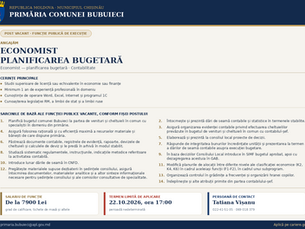 Anunț de Angajare: Economist — planificarea bugetară