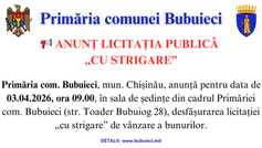 Anunț: Licitație publică „cu strigare” de vânzare a bunurilor