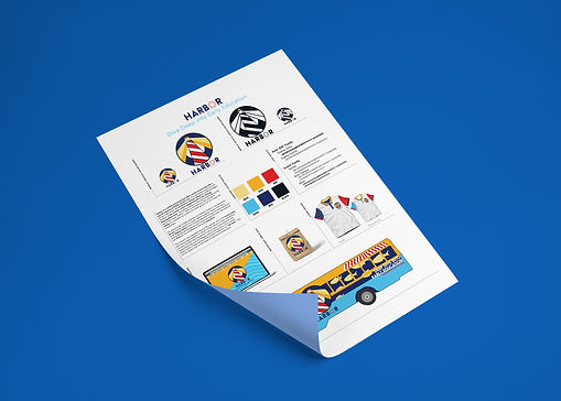 Branding page for Harbor on blue background