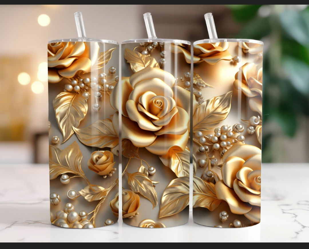 Gold Roses 3D 20oz Stainless Steel Tumbler