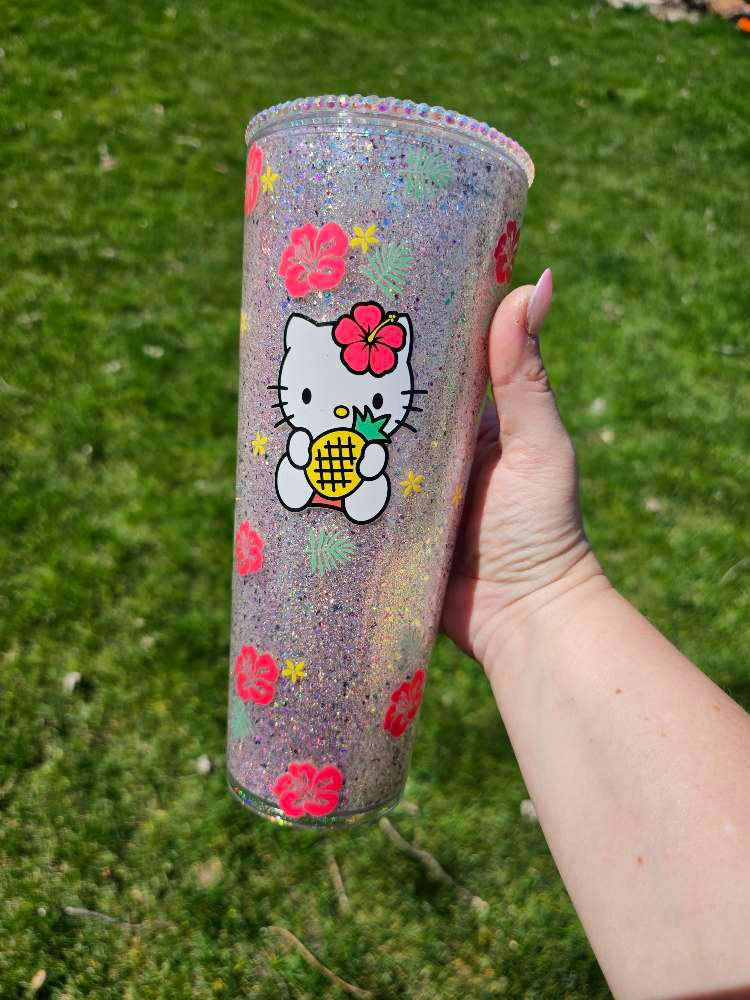 Hello Kitty 24oz glitter dry globe with bling lid
