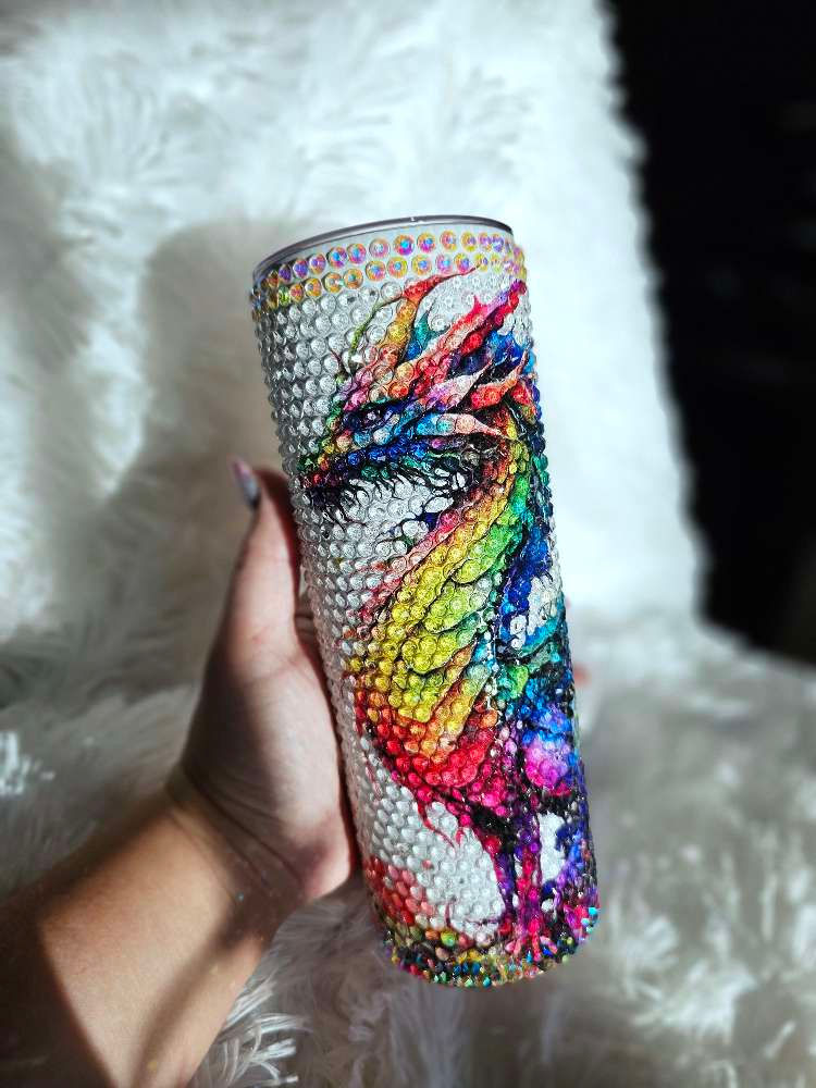 Rainbow Dragon Rhinstoned 20oz Tumbler