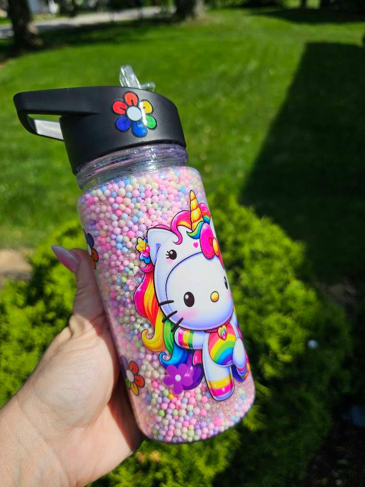 Thumbnail: Kitty bubbles 10oz kids dry filled snowglobe water bottle 