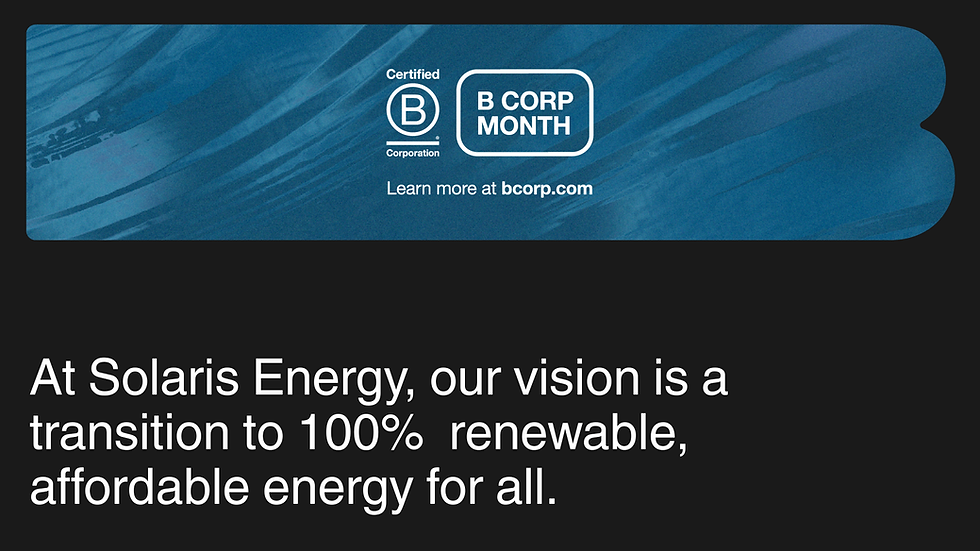 At Solaris Energy, our vision is a transition to 100% renewable, affordable energy for all.