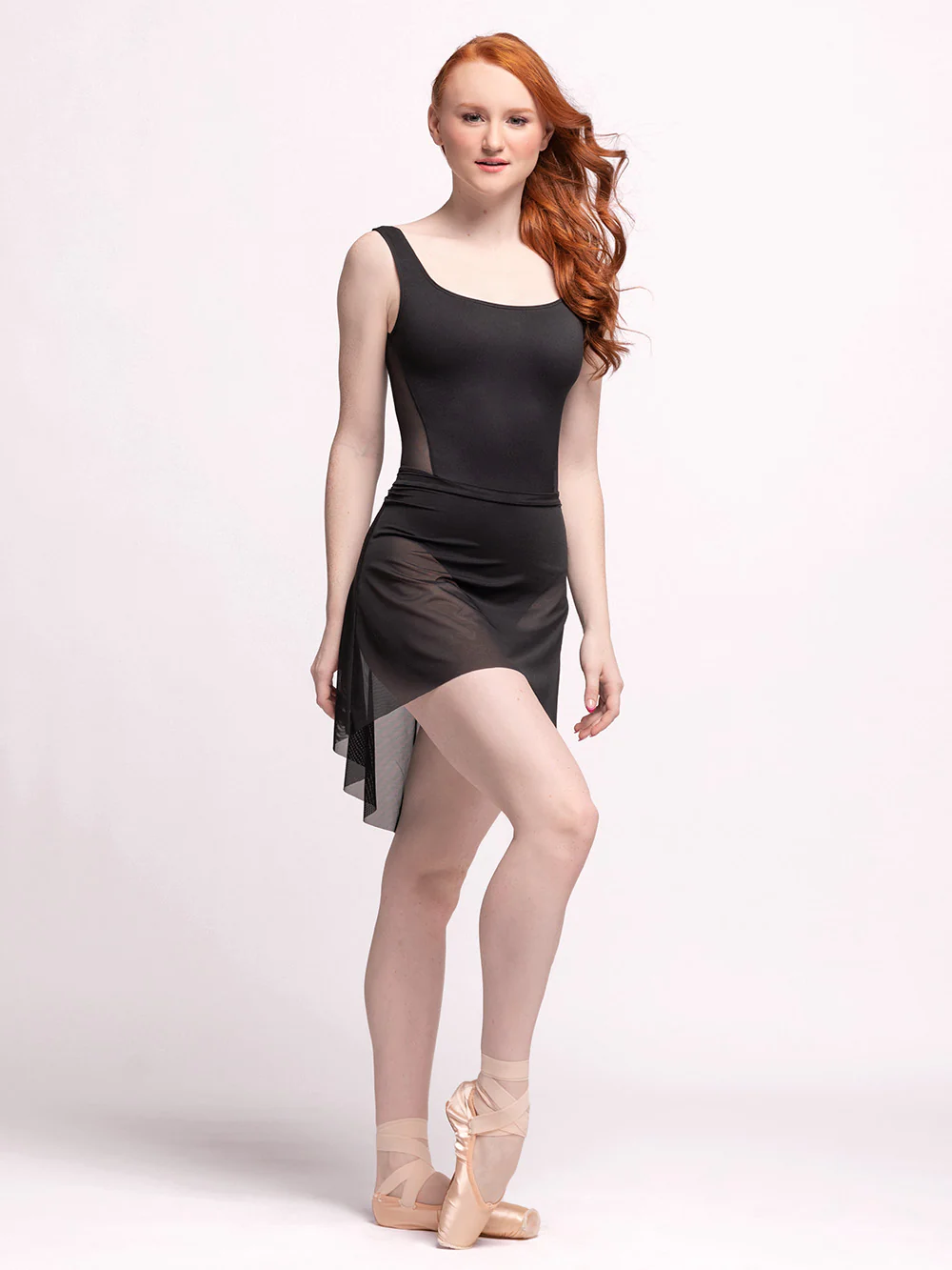 Eleve Short High - Low Skirt Black Mesh