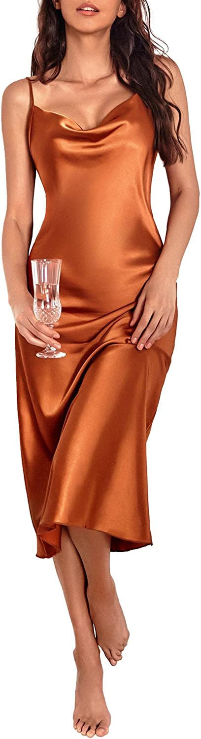 Thumbnail: Ekouaer Womens Satin Nightgown Sexy Lingerie Sleepwear Spaghetti Strap Cowl Nec