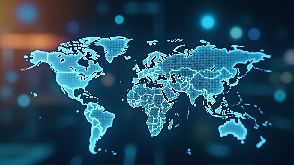 Eye-level view of a global supply chain network map on a digital screen