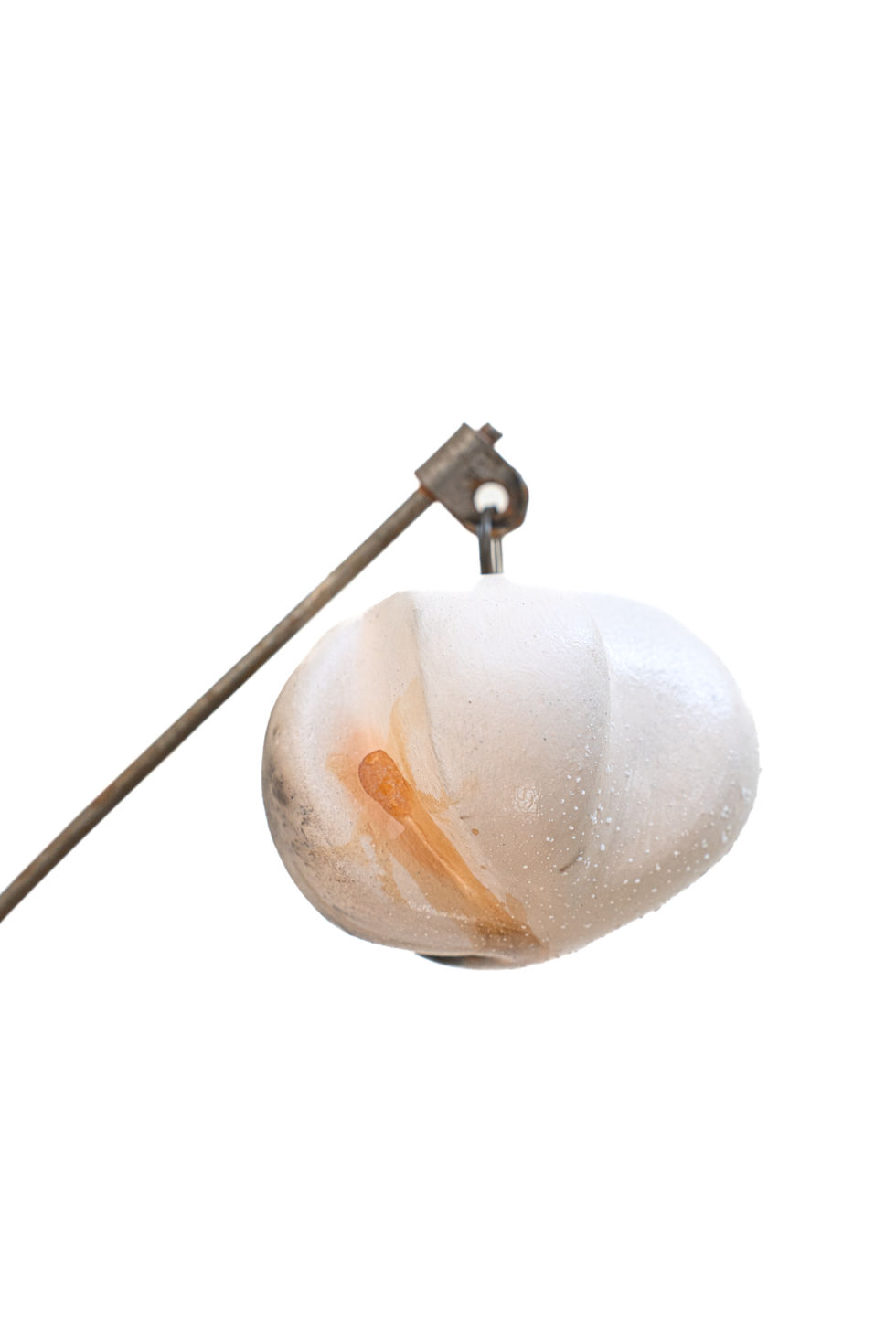 Kinetic Sculpture, saggar fired ceramic pieces suspended from metal strings.