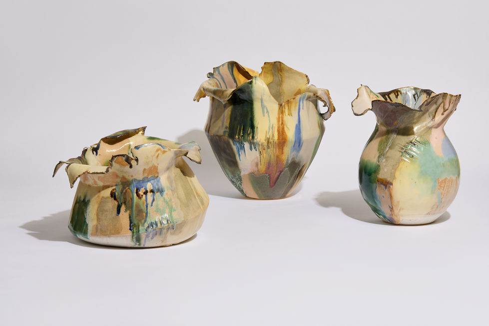 Athena Kontonikolaki - Ceramic Vessel - Colour Hand Mixed Glazes - Metal Stitches
