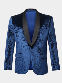 Navy Crushed Velvet Dinner Jacket Debonair